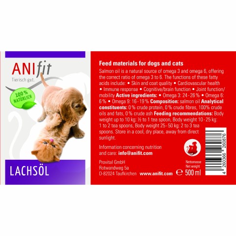 Hund Katze B.A.R.F. Nahrungsergänzungen Lachsöl 500 ml 1 Stück -3- Anifit